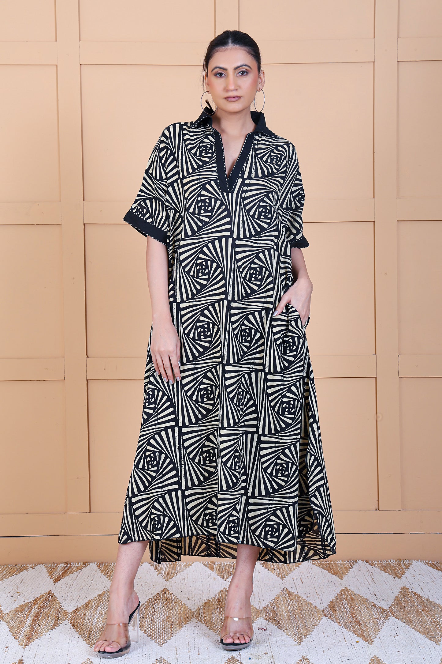 Luxe Half Sleeve Black Printed Westran Wear Dress