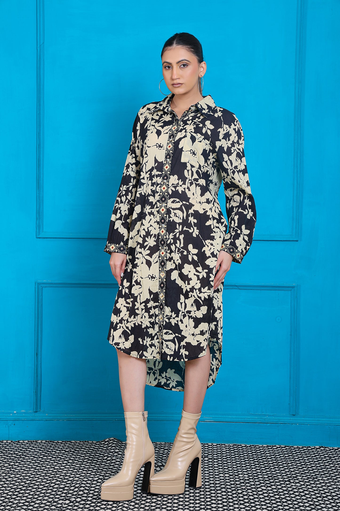 Cotton Flower Print Shirt For Women