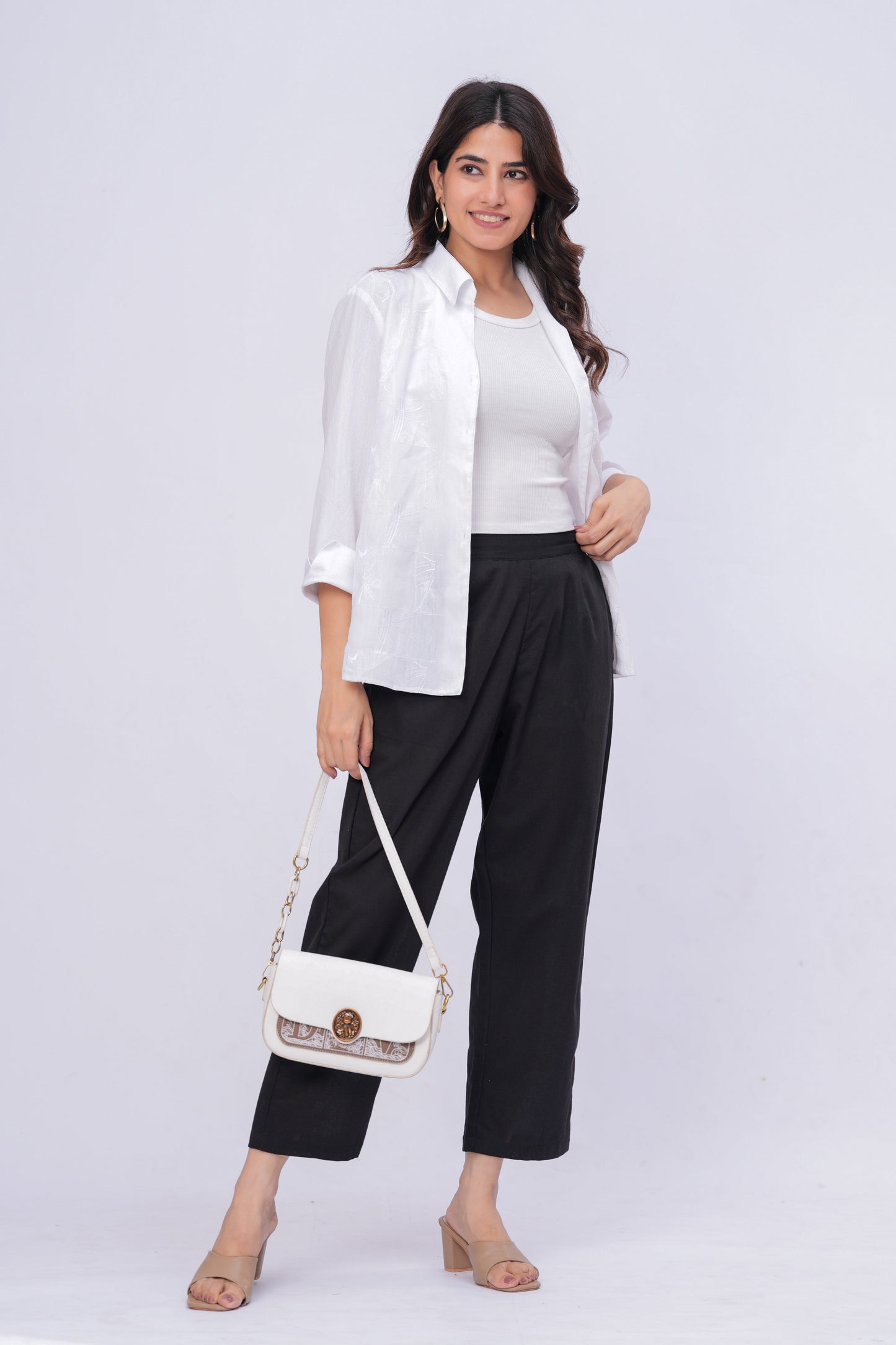 Women Black Solid Cotton Blend Palazzo Pants | Relaxed Fit Formal/Casual Bottoms
