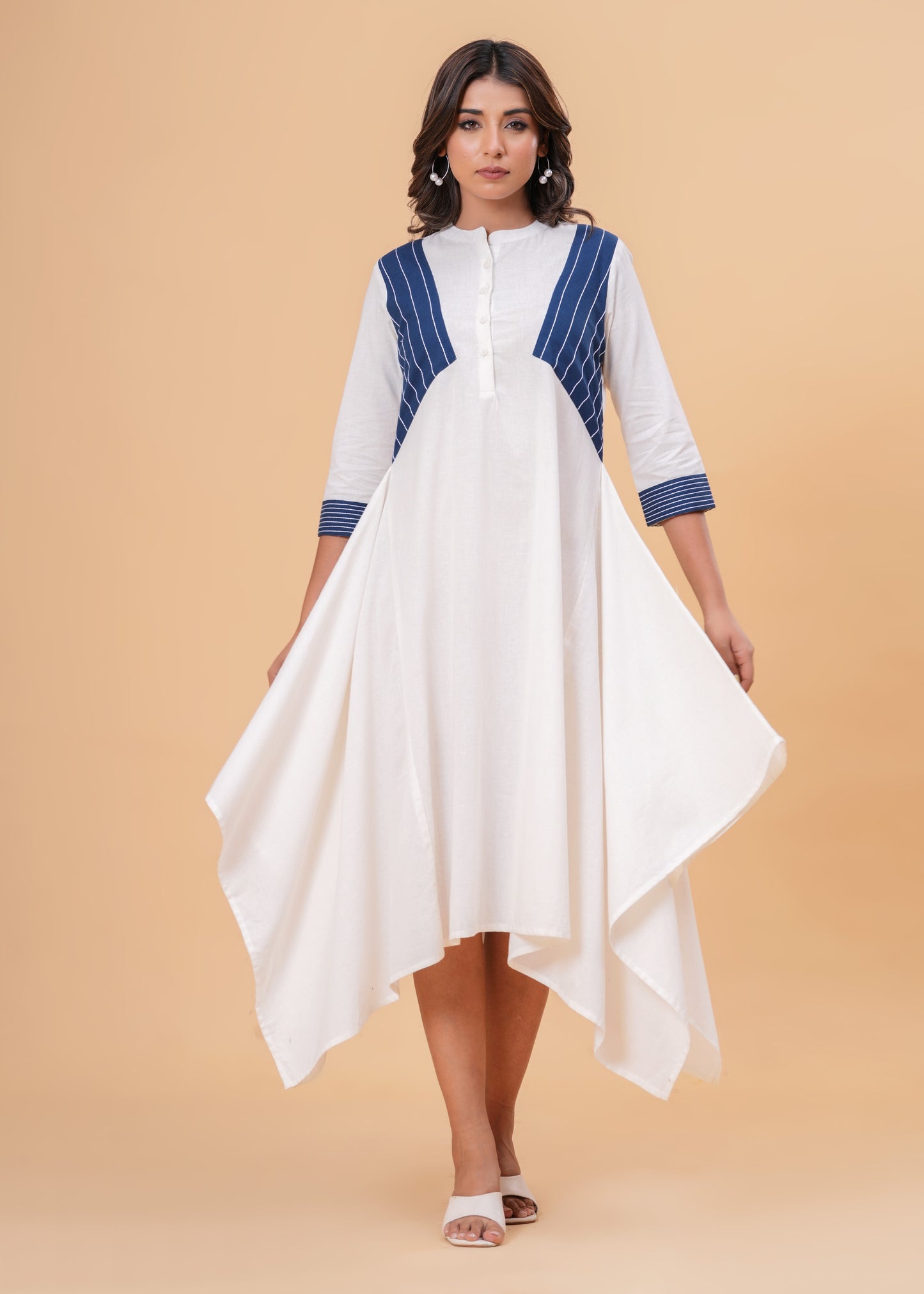 Handkerchief Hem with Kantha Stitch Detail & Contrast Yoke