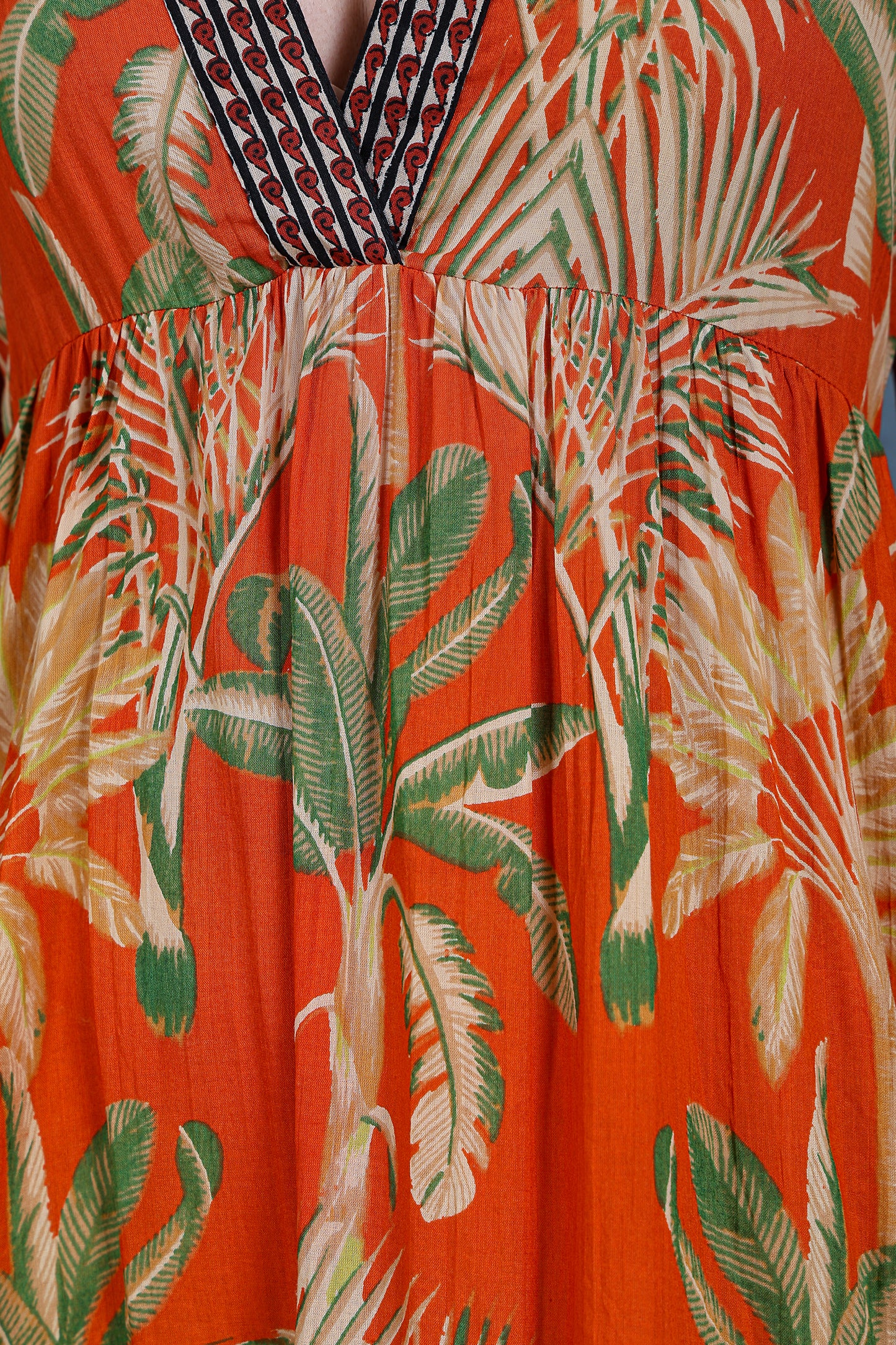 Luxe Three Fourth Sleeve Orange Printed Long Dress
