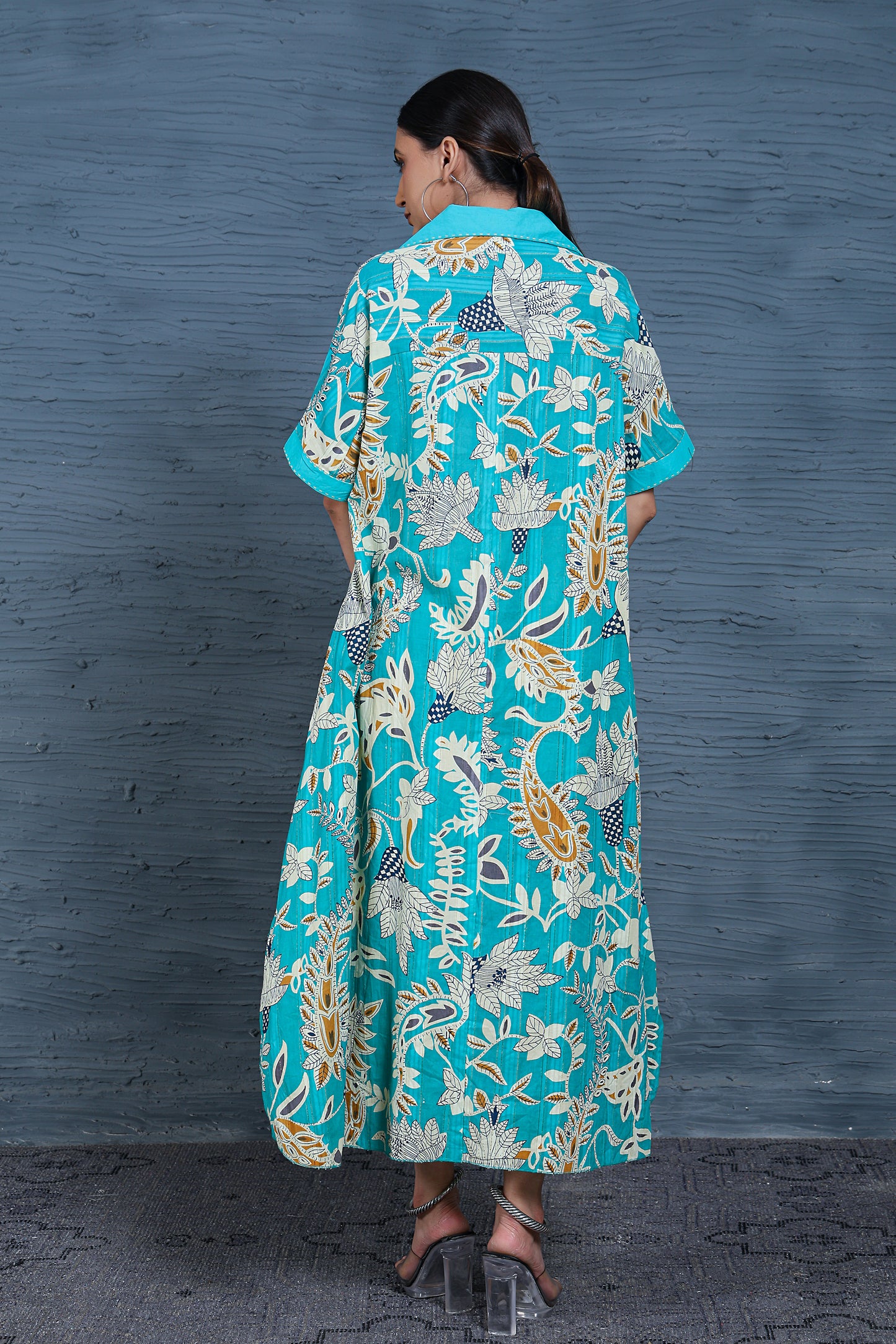 Luxe Half Sleeve Teal Printed flower Print Dress