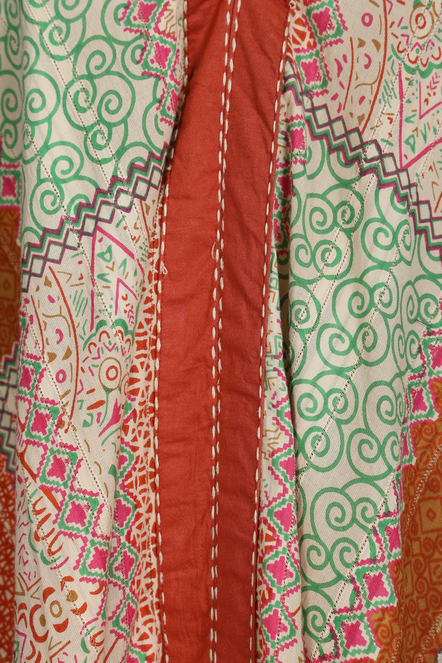 Luxe Sleeve Less Beige Printed Kantha Stitch Dress