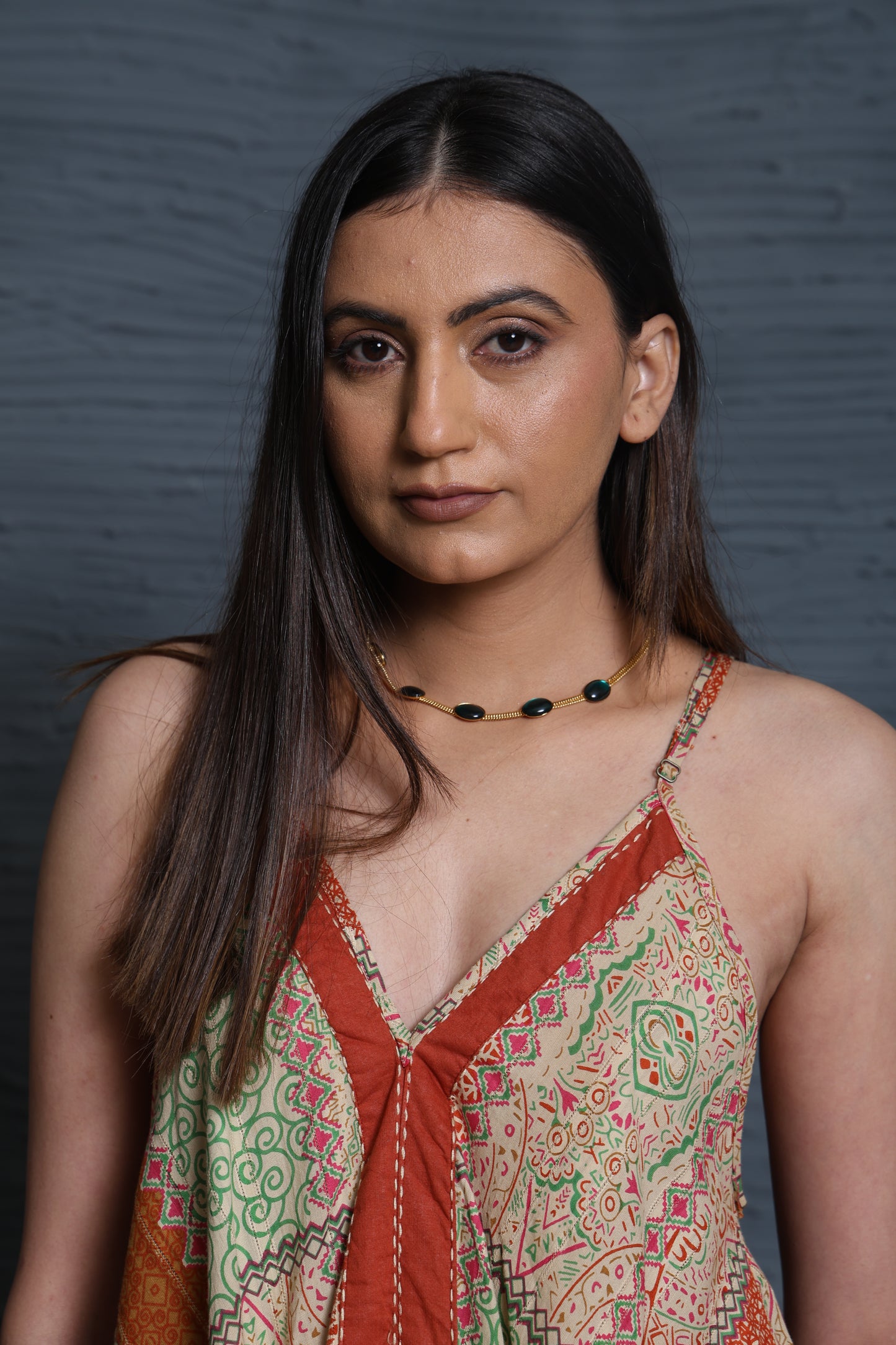 Luxe Sleeve Less Beige Printed Kantha Stitch Dress