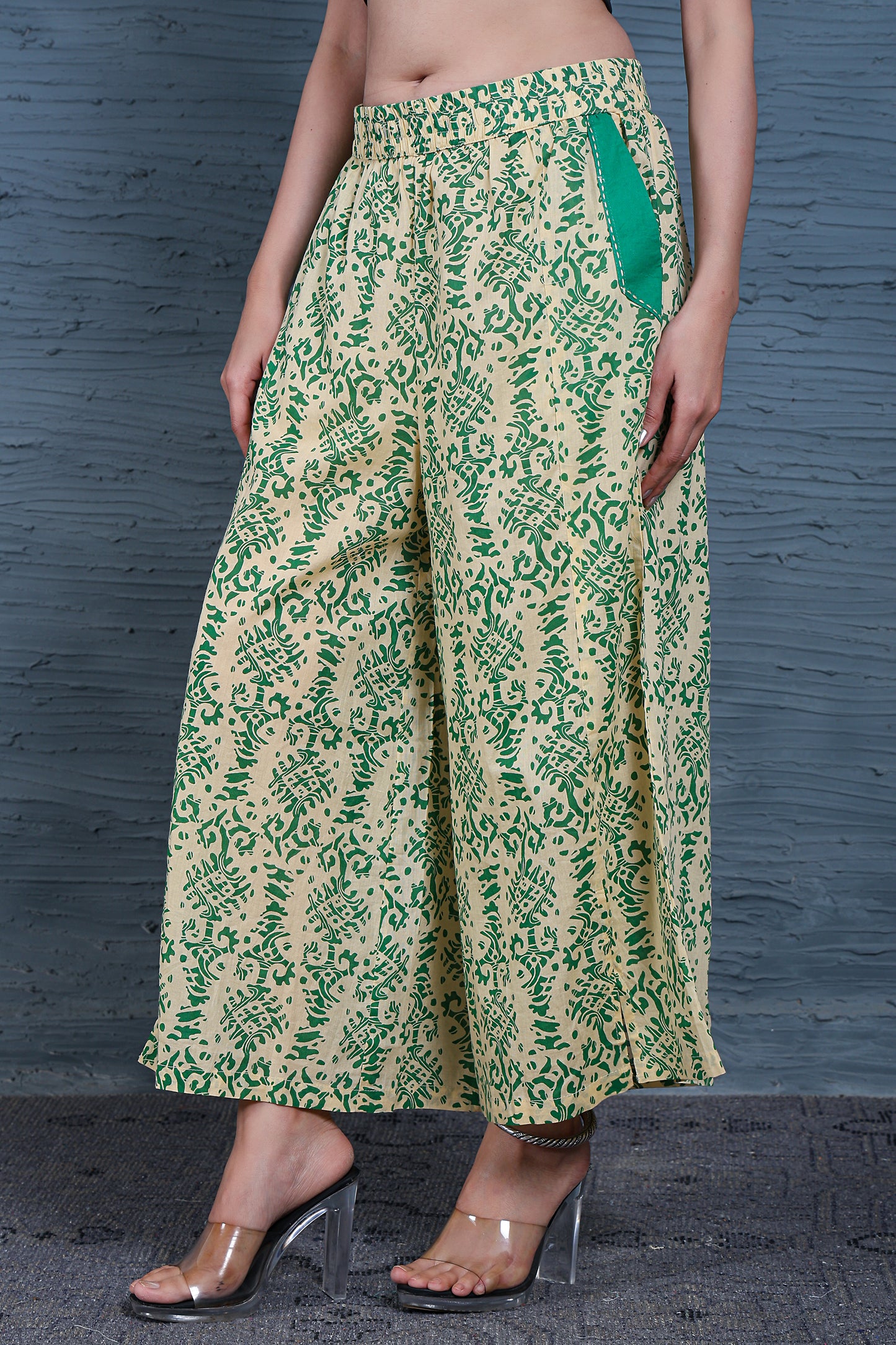 Green Flower Pocket Palazzos