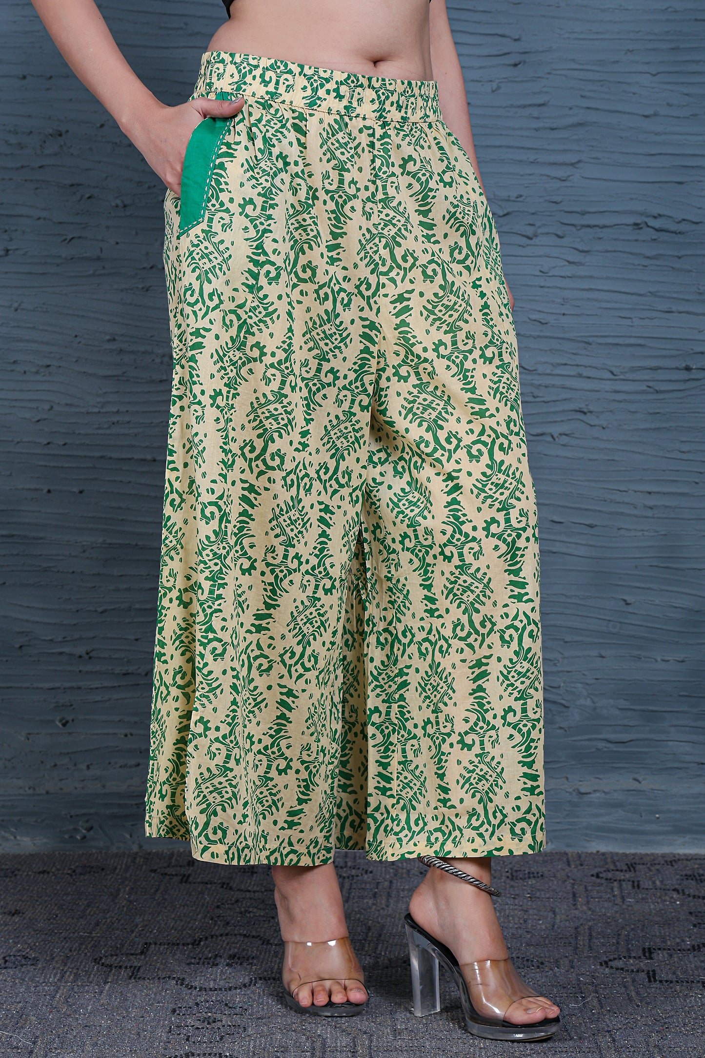 Green Flower Pocket Palazzos