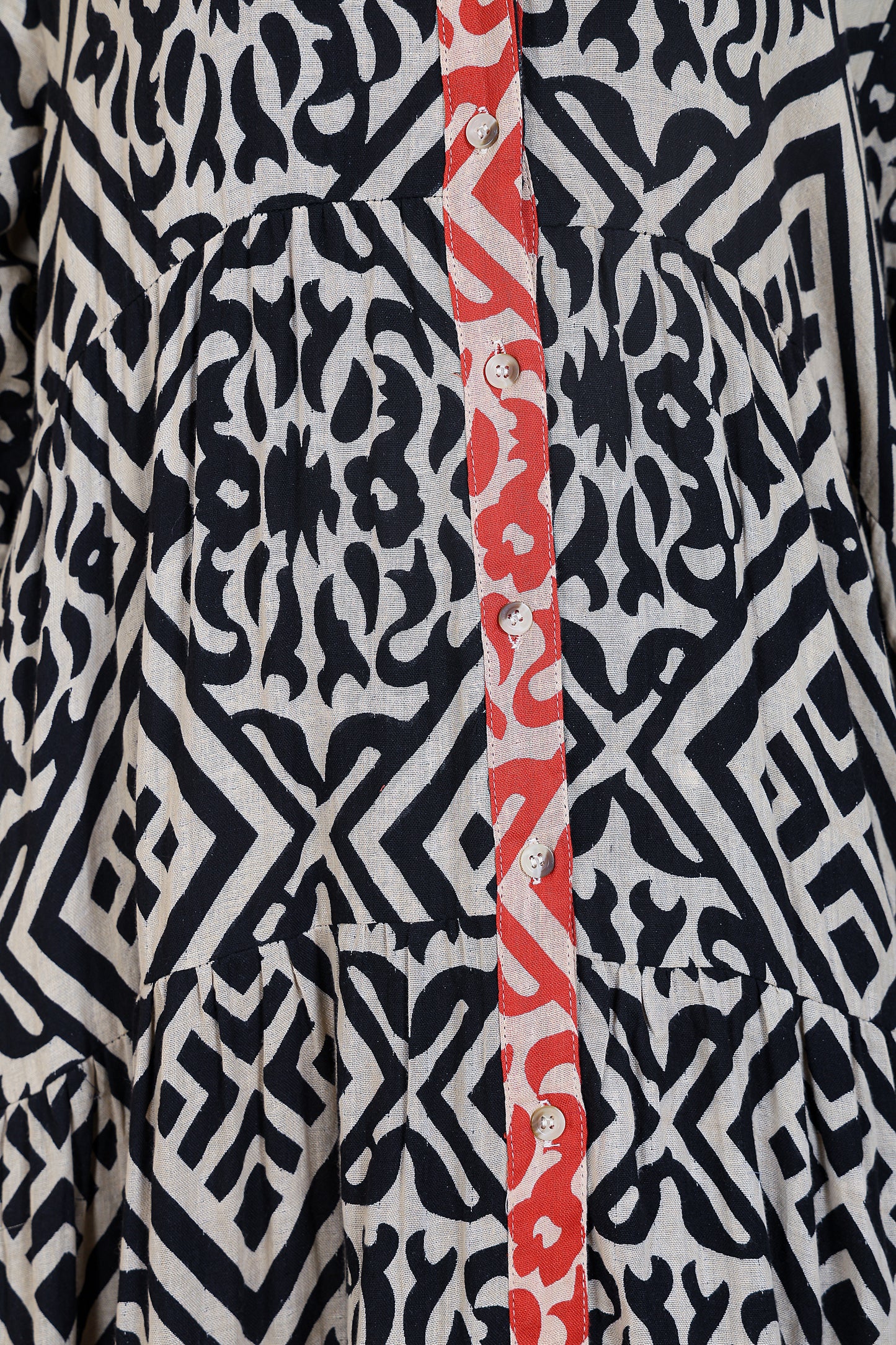 Luxe Full Sleeve Black Printed Long Dress