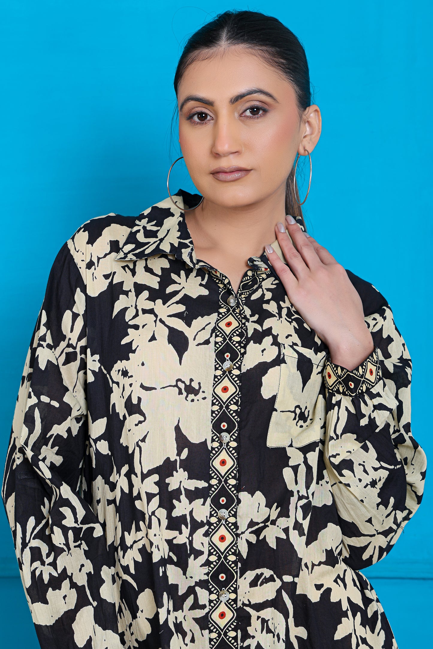Cotton Flower Print Shirt For Women