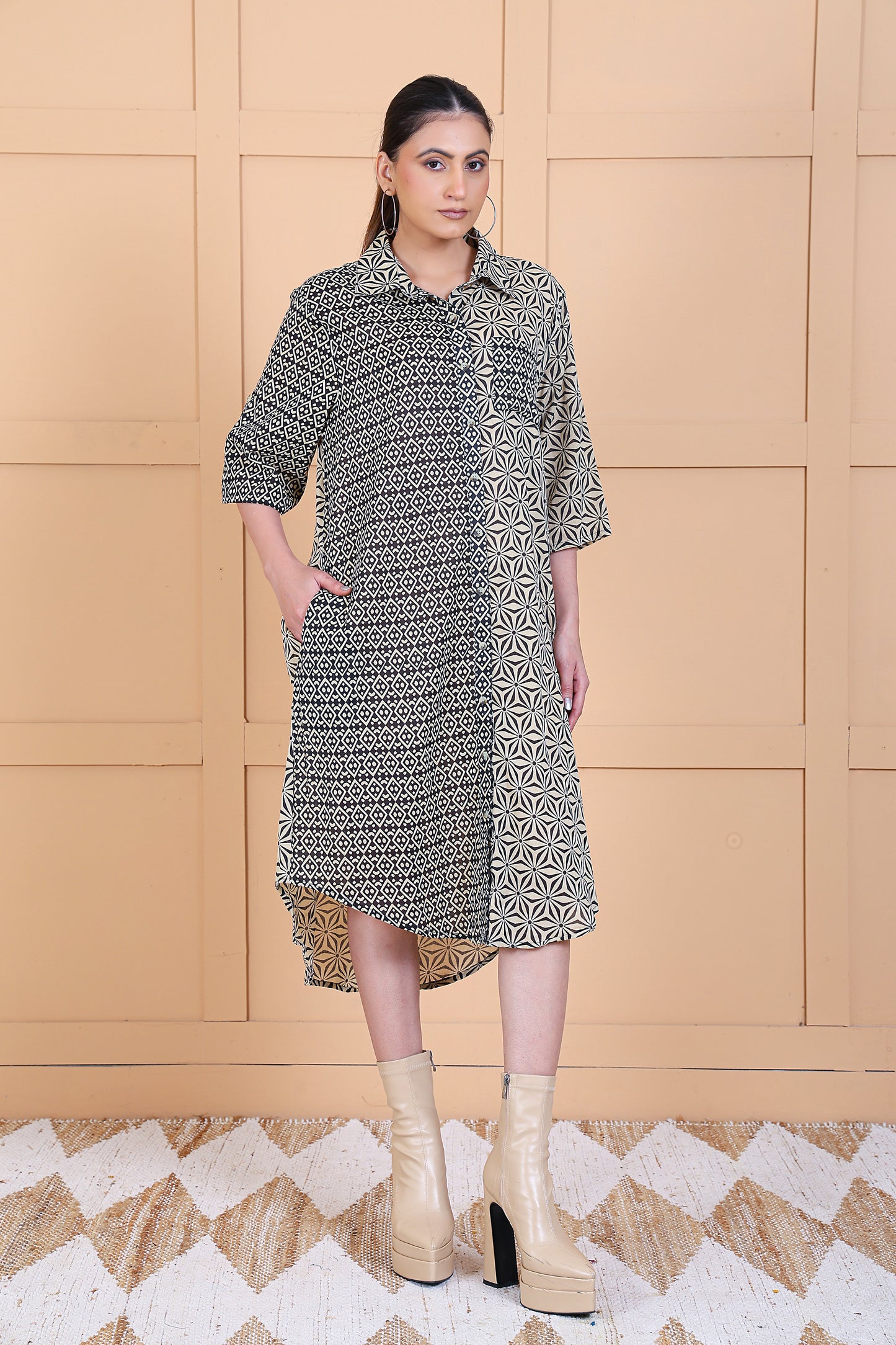 Women 3/4 Sleeve Shirt Wear Dress