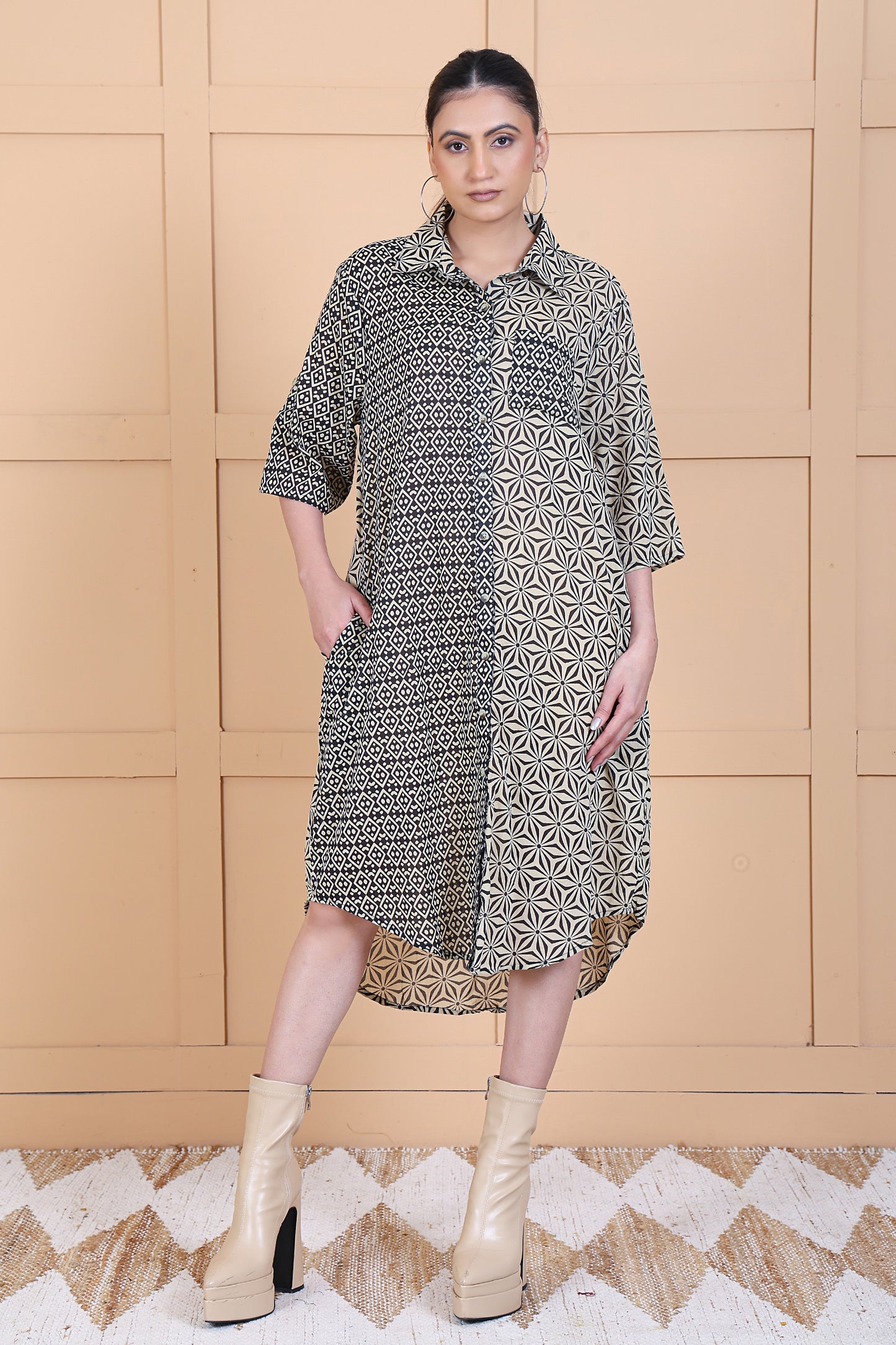 Women 3/4 Sleeve Shirt Wear Dress