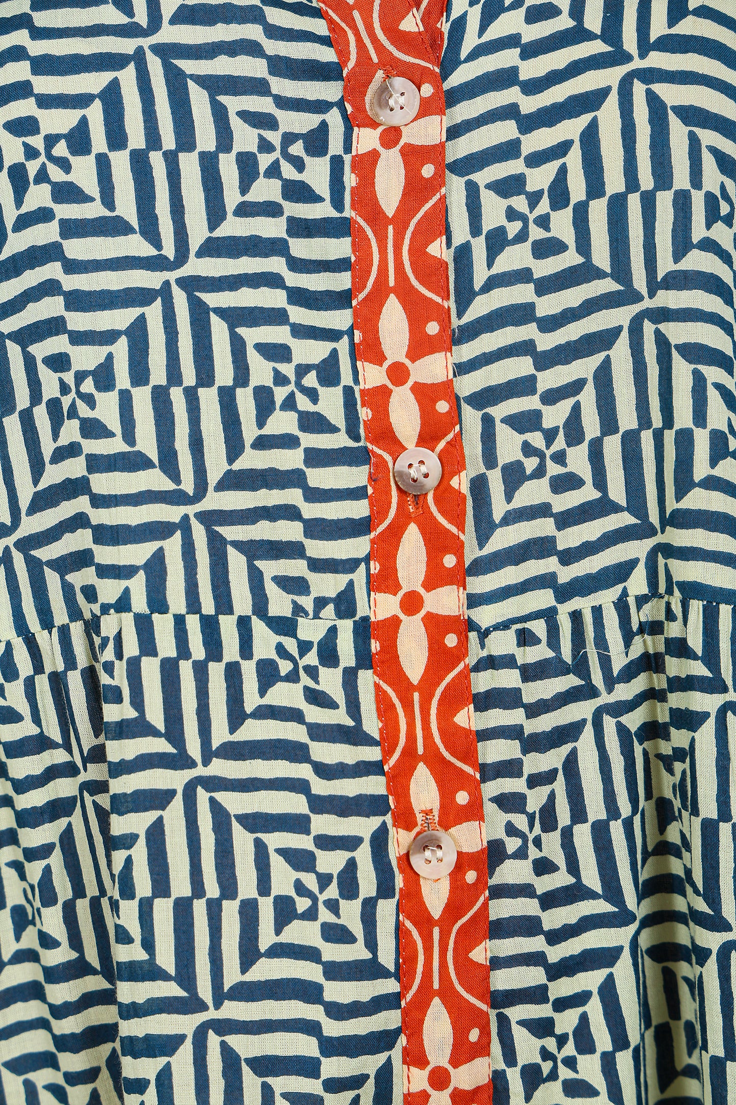 Luxe Full Sleeve Blue Printed Short Dress