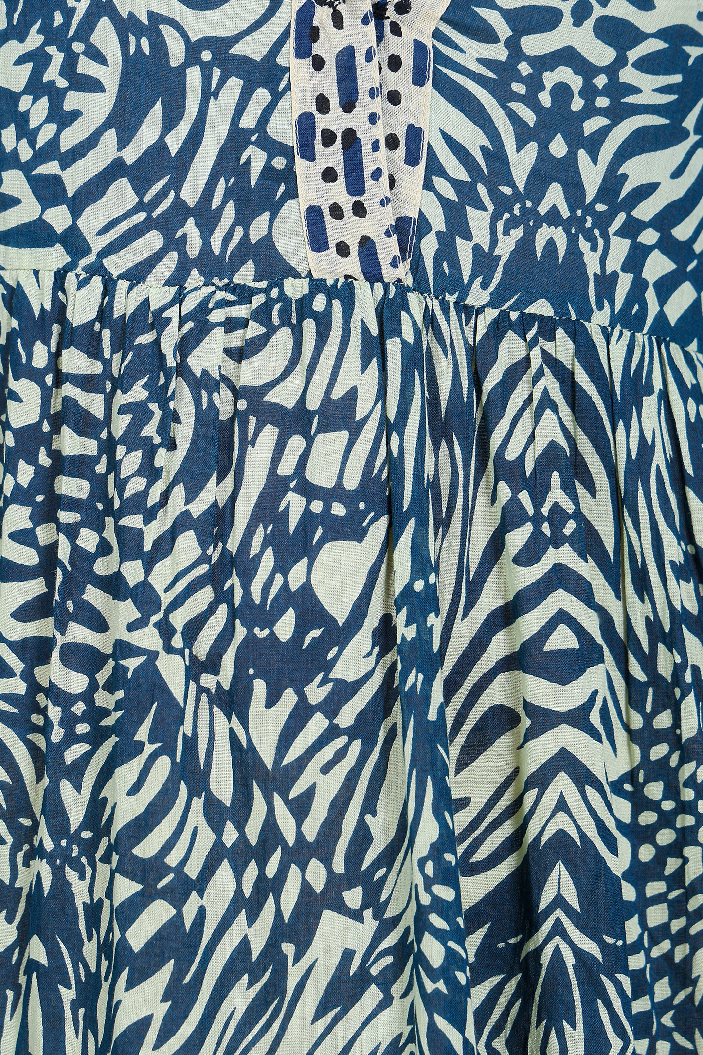 Luxe Three Fourth Sleeve Blue Printed V-Neck Dress