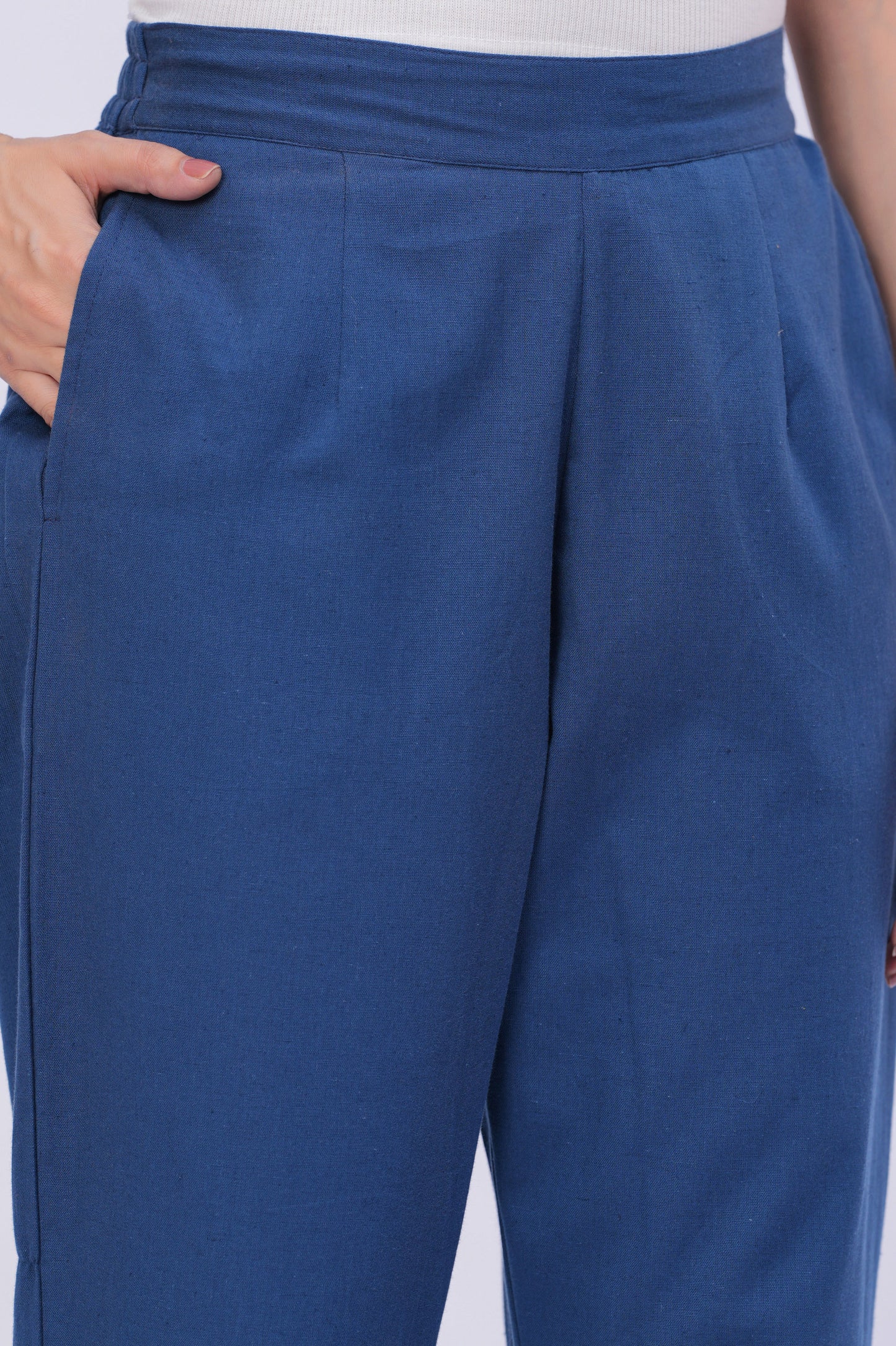 Women Navy Blue Solid Cotton Blend Palazzo Pants | Relaxed Fit Formal/Casual Bottoms