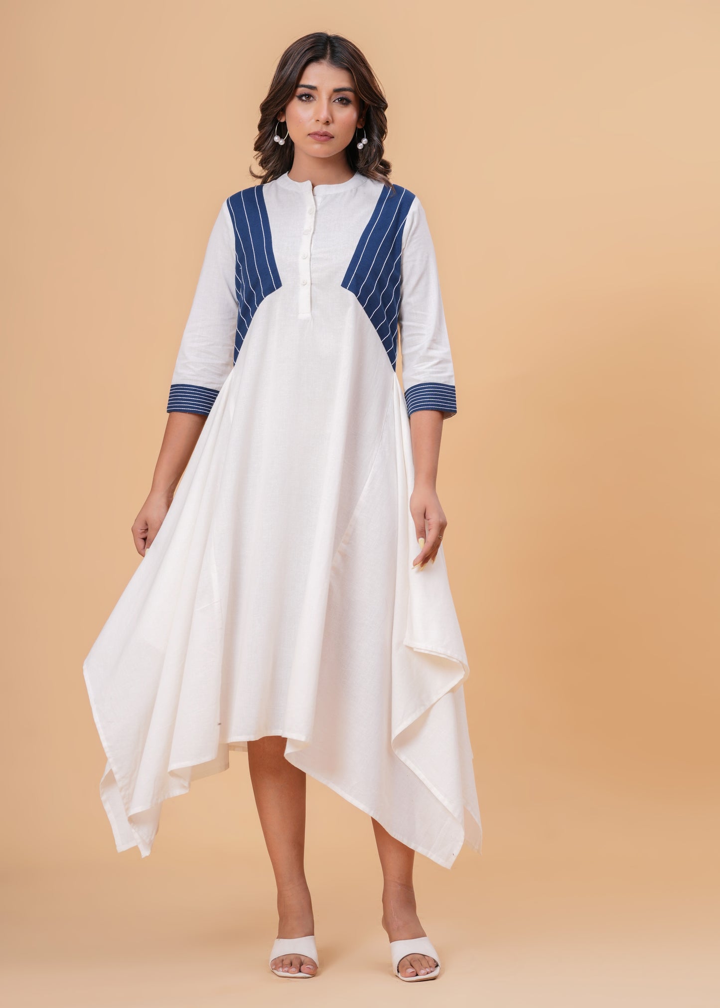 Handkerchief Hem with Kantha Stitch Detail & Contrast Yoke