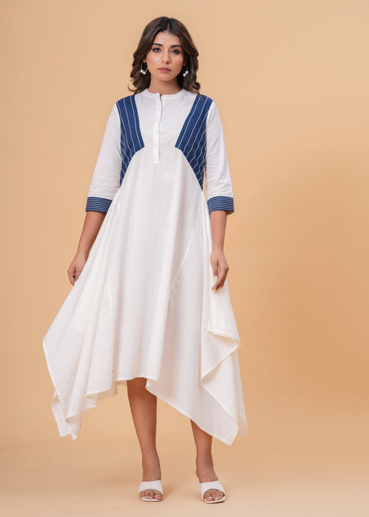 Handkerchief Hem with Kantha Stitch Detail & Contrast Yoke