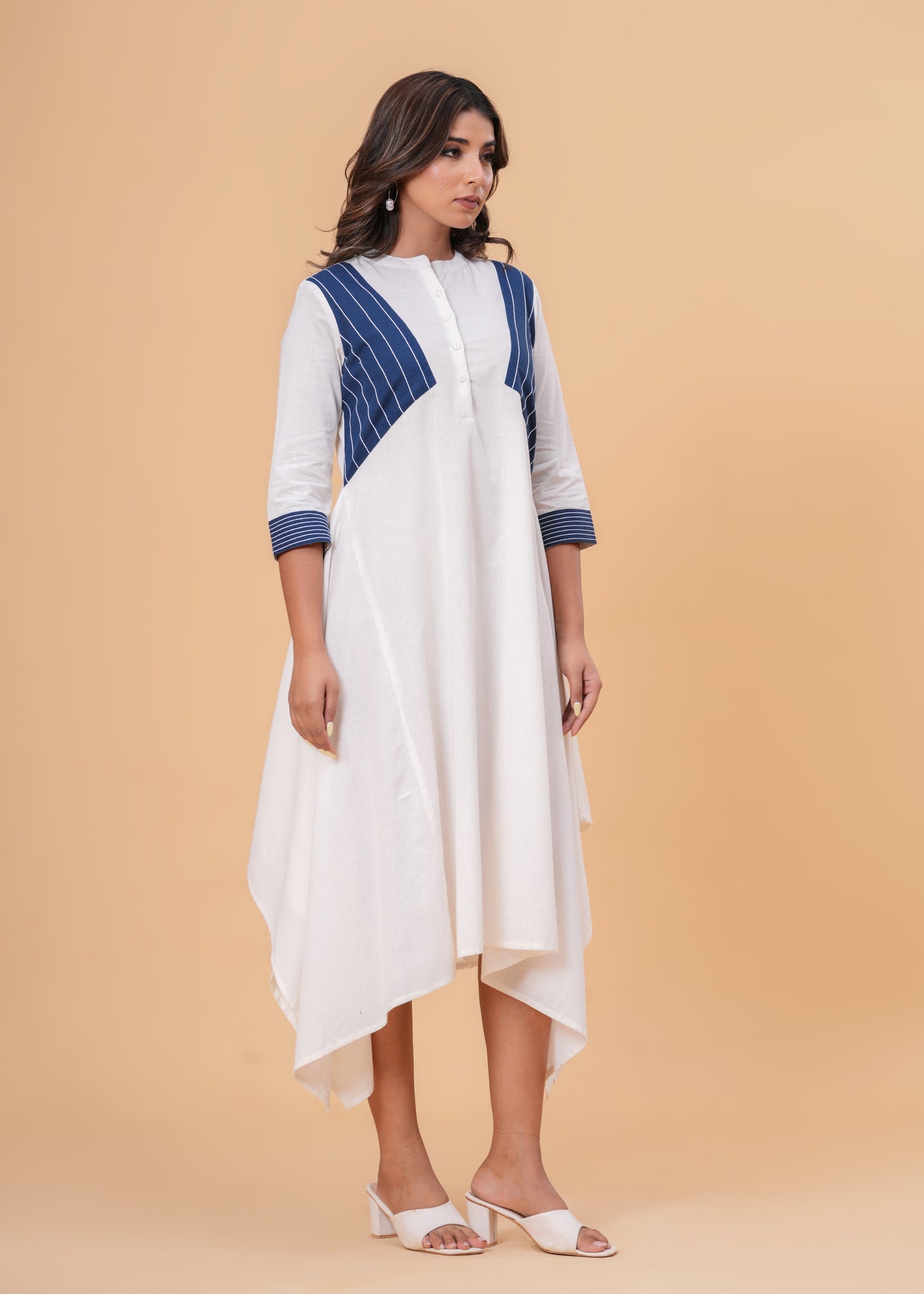 Handkerchief Hem with Kantha Stitch Detail & Contrast Yoke