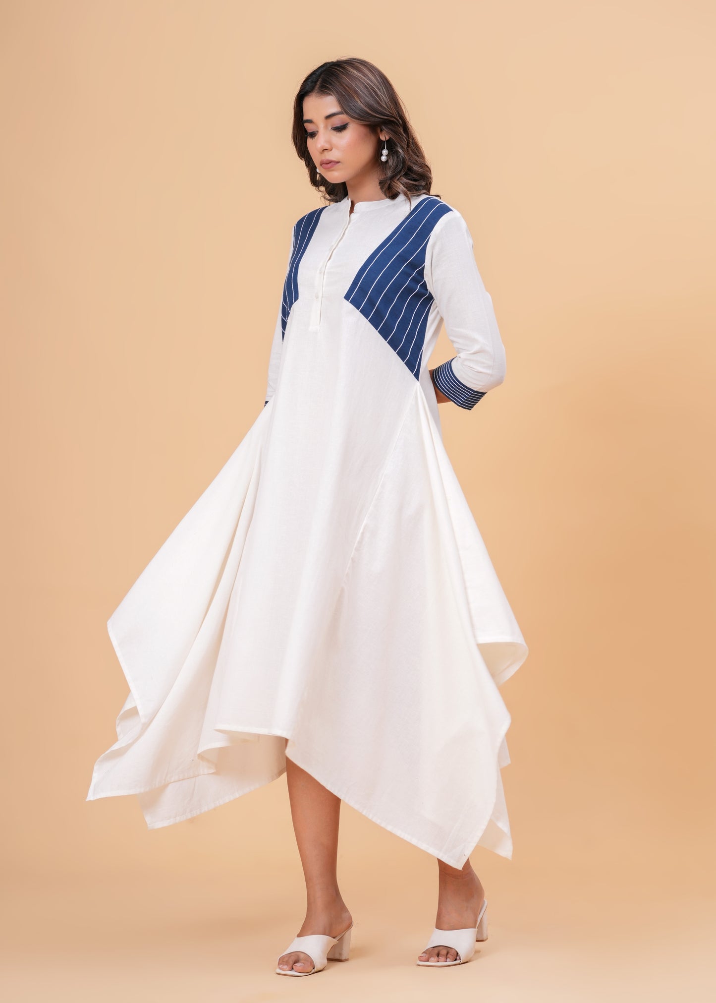 Handkerchief Hem with Kantha Stitch Detail & Contrast Yoke