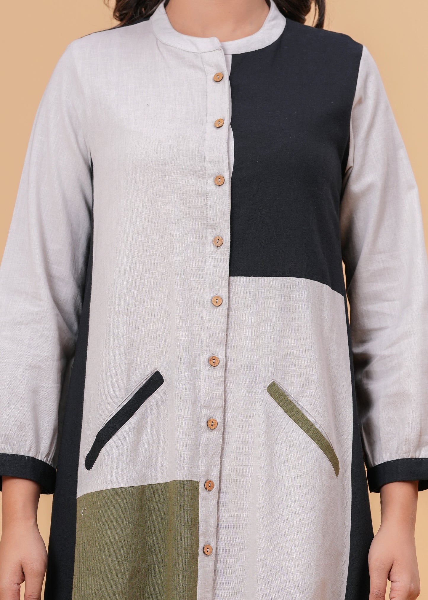 Western Midi Dress | Color Block | Long Tunic | Button-Down | Office Wear | Casual | Dress