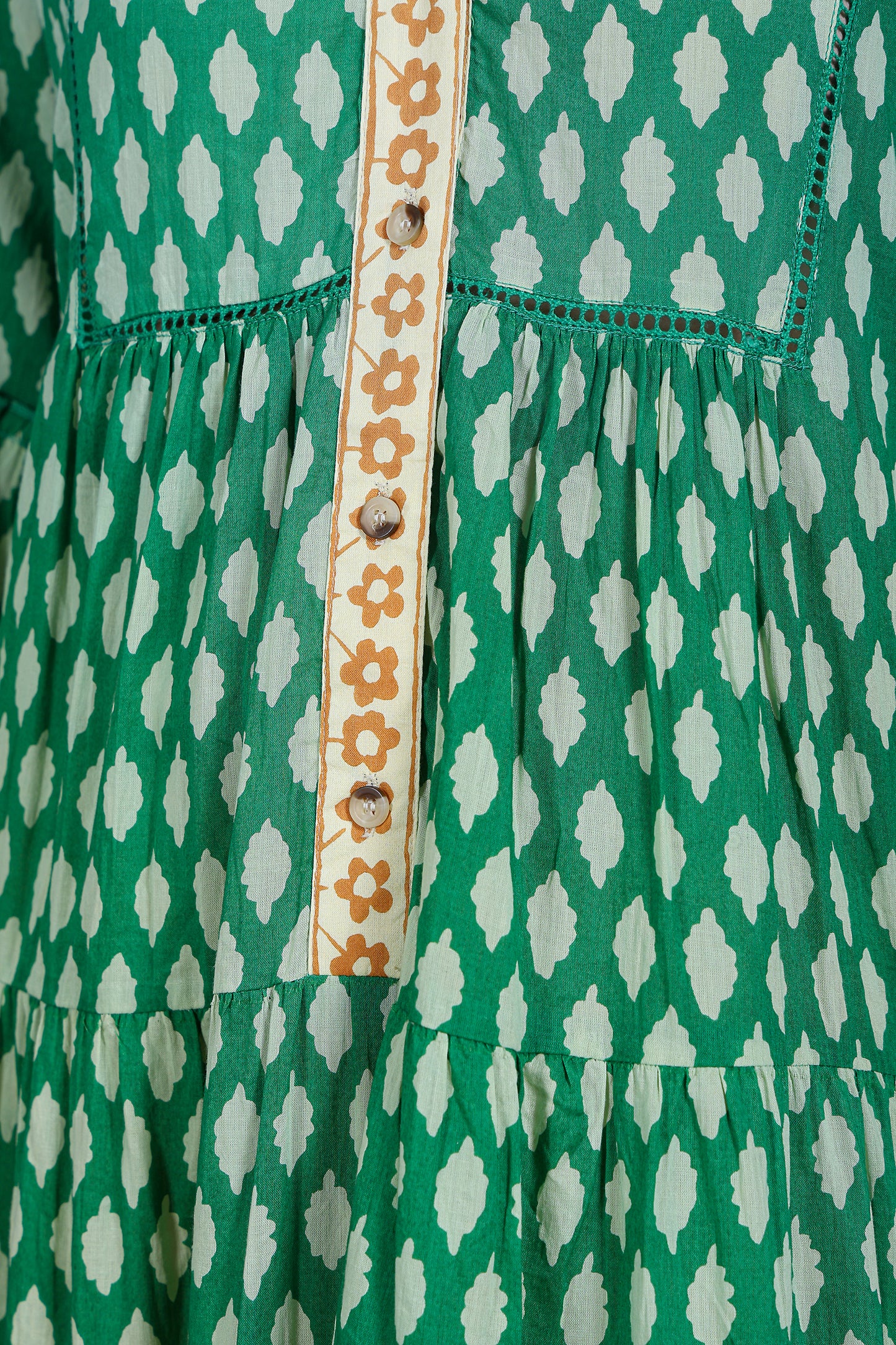 Luxe Three Fourth Sleeve Green Printed Long Dress