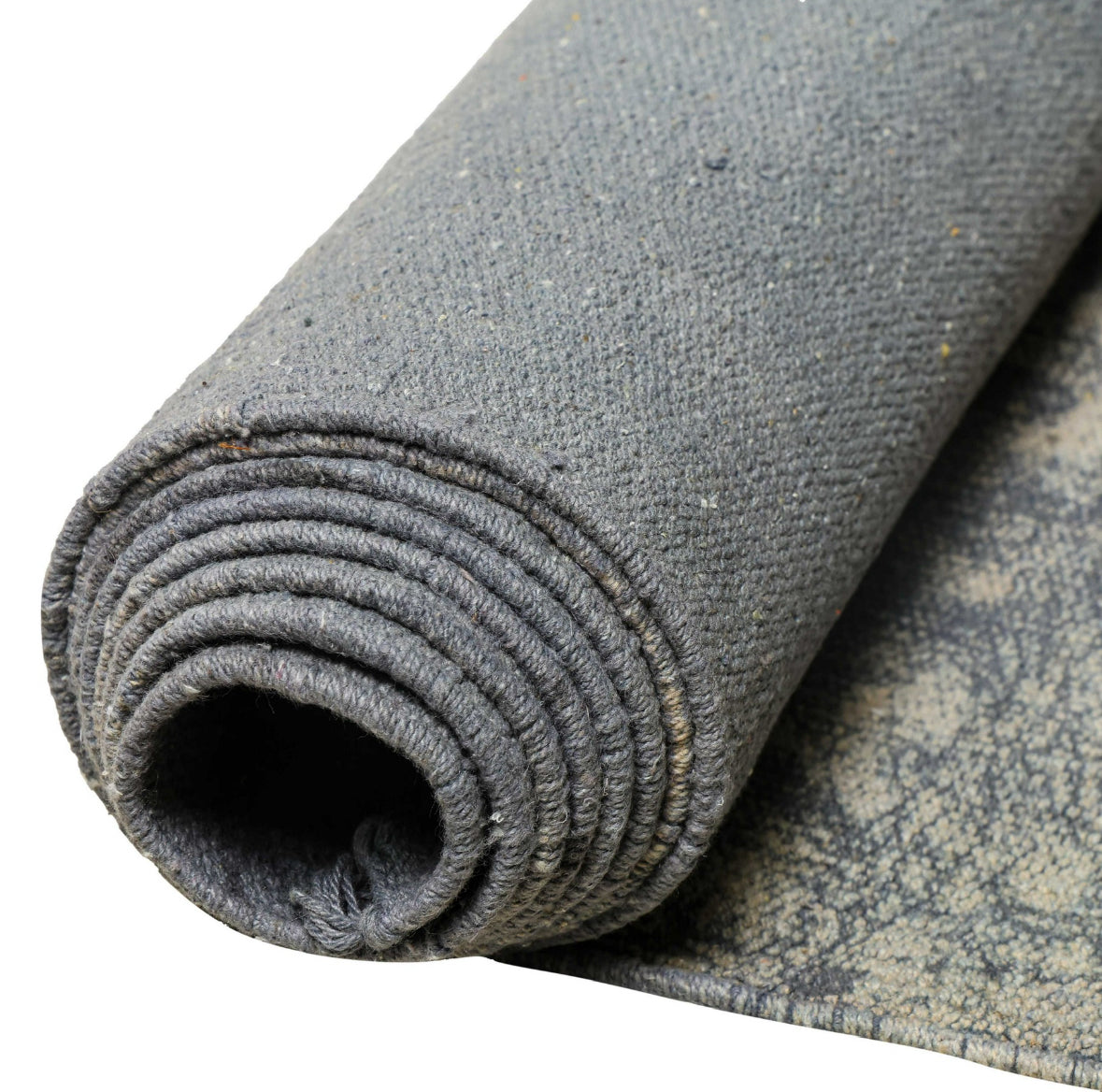 Handwoven Abstract Blue Area Rug with Fringes – Boho Modern Wool Blend Carpet