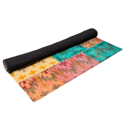 Colorful Patchwork Kilim Rug – Bohemian Multicolor Area Carpet with Tribal Patterns