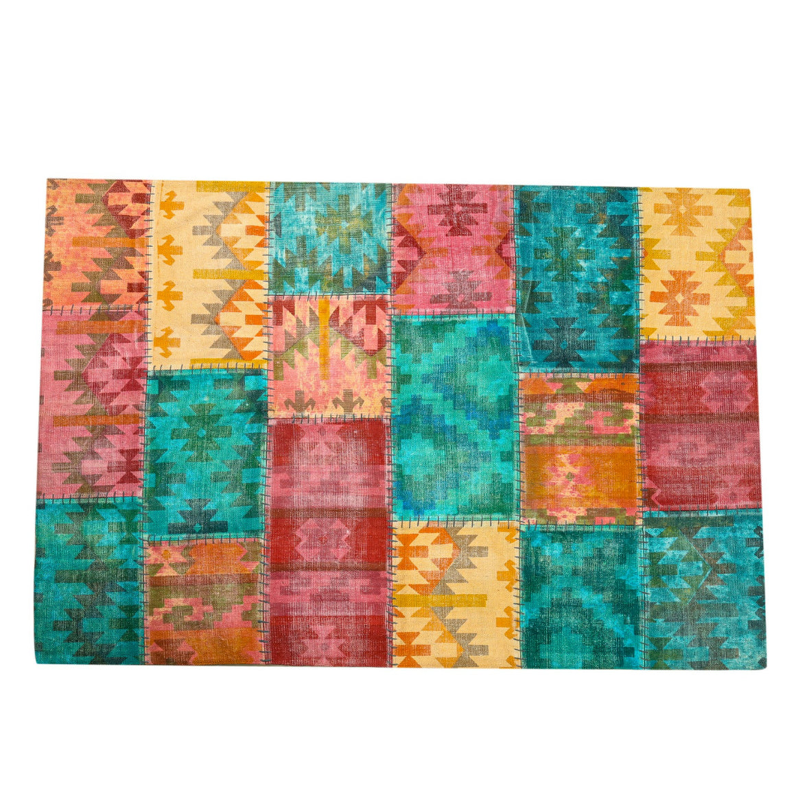 Colorful Patchwork Kilim Rug – Bohemian Multicolor Area Carpet with Tribal Patterns