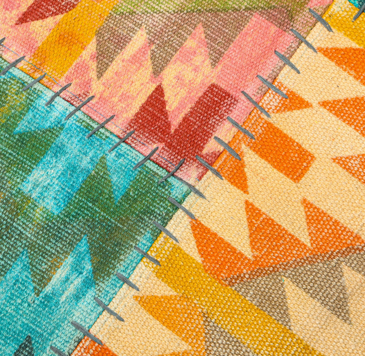 Colorful Patchwork Kilim Rug – Bohemian Multicolor Area Carpet with Tribal Patterns